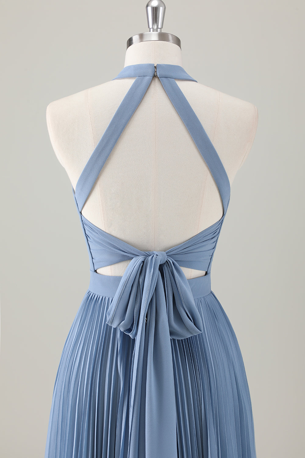 Vestido de dama de honor largo halter azul grisáceo con abertura