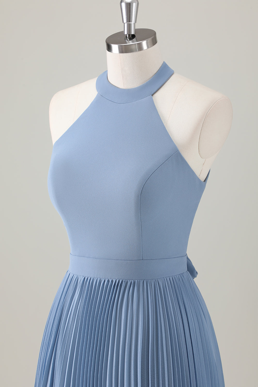 Vestido de dama de honor largo halter azul grisáceo con abertura