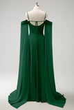 Vestido de dama de honor largo de gasa de gasa de color verde claro con hombros fríos
