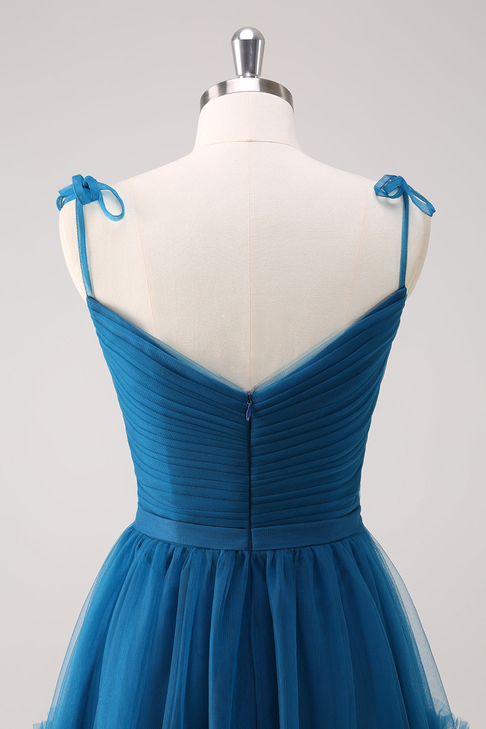 Tirantes finos azul oscuro Vestido largo de dama de honor de tul de línea A