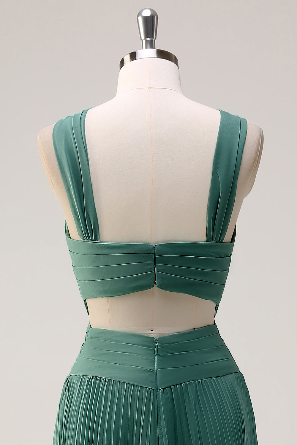 Eucalipto Una Línea Cuello Halter Vestido de Dama de Honor Largo Plisado De Gasa