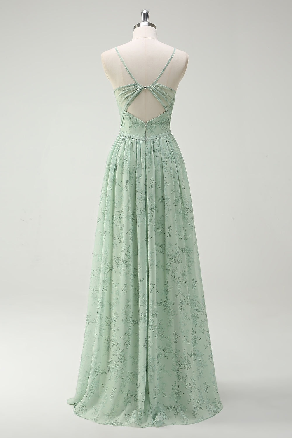 Dusty Sage A Line Spaghetti Tirantes Vestido Largo De Dama De Honor Con Abertura