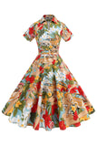 Vestido vintage de la década de 1950 con estampado de flores de una línea