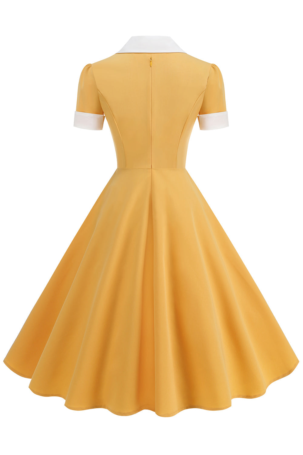 Vestido azul A Line con escote en V de la década de 1950 y mangas cortas