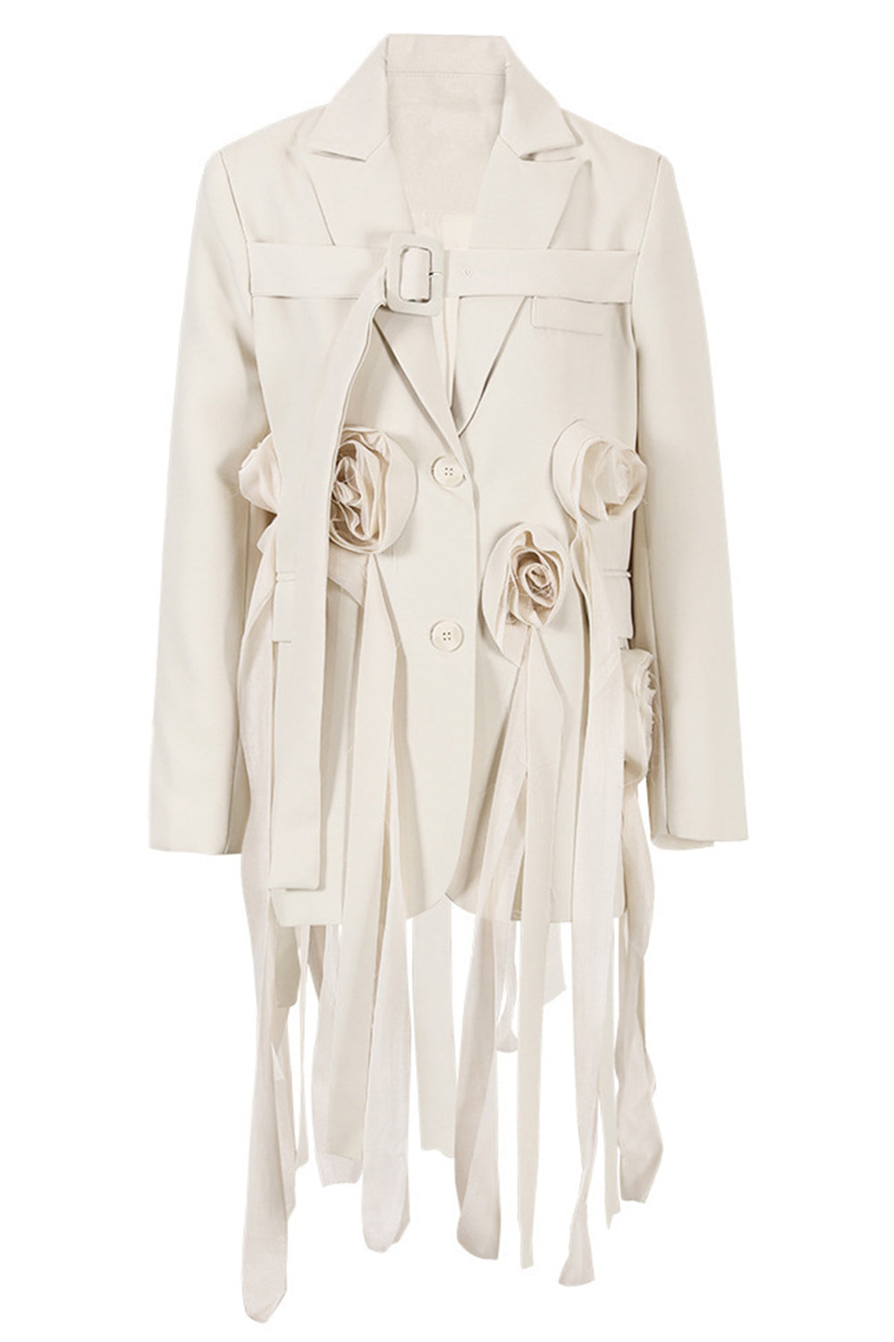 Blazer largo irregular floral marfil para mujer