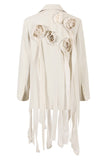 Blazer largo irregular floral marfil para mujer