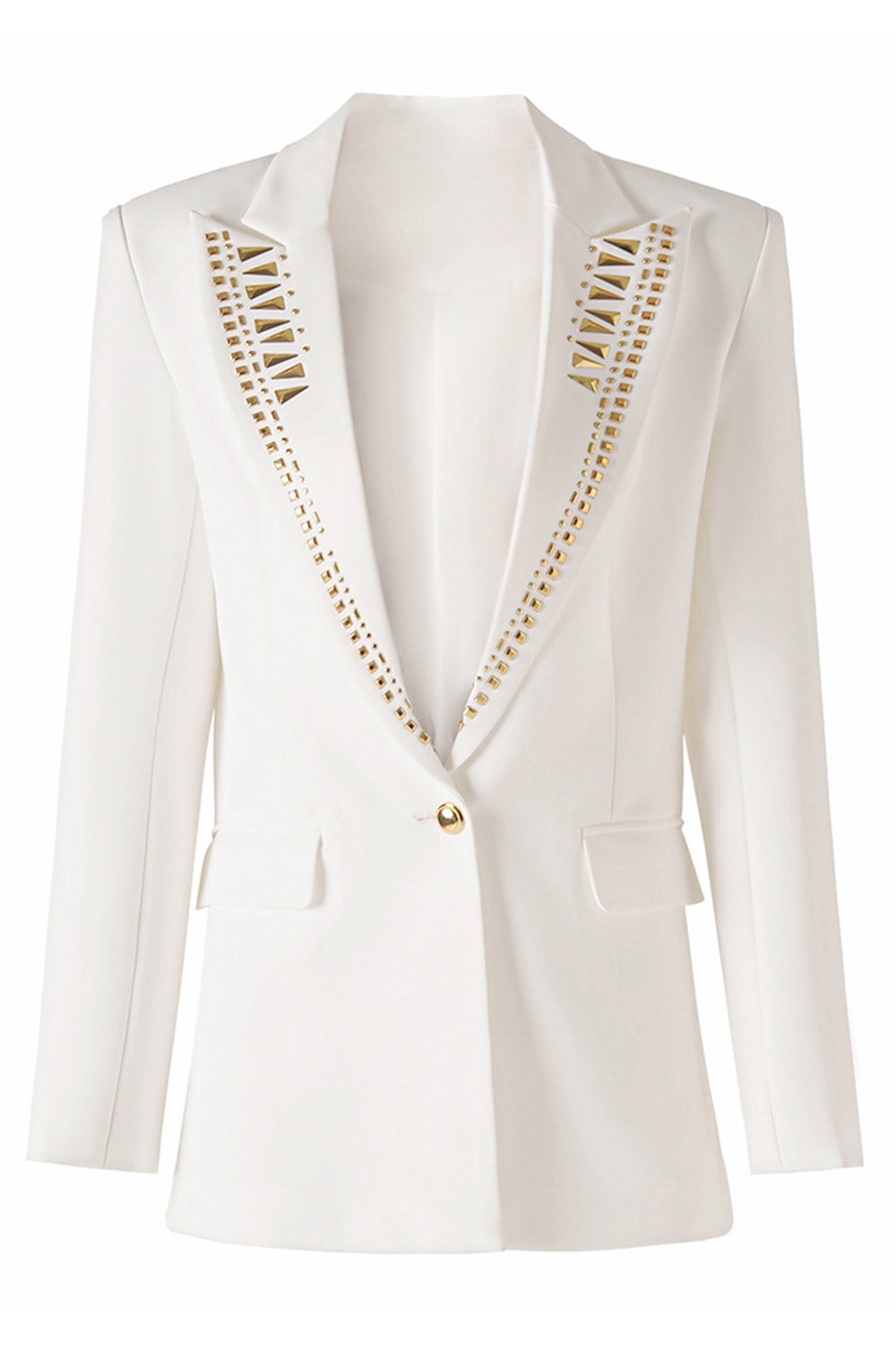 Blazer de mujer con solapa de pico con cuentas blancas