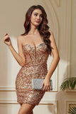 corsé sin tirantes champán brillante mini vestido de fiesta con lentejuelas