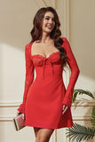 Vestido de fiesta corto de encaje rojo de manga larga