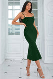 Vestido de fiesta largo con correas de espagueti de sirena verde oscuro