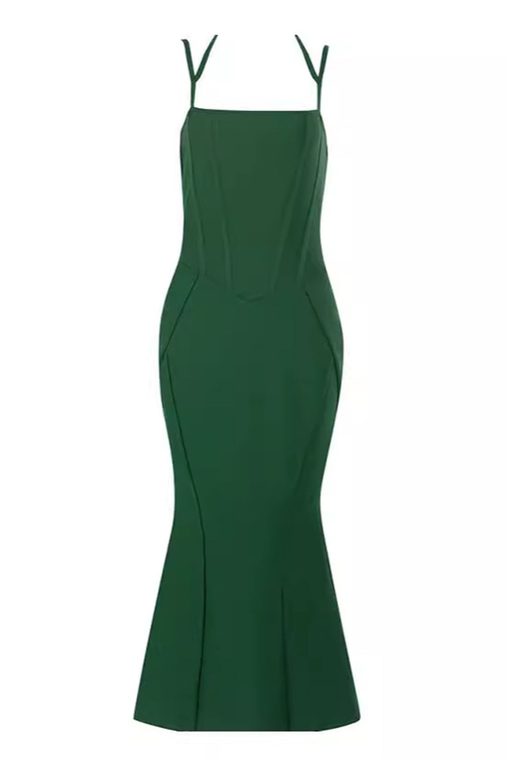 Vestido de fiesta largo con correas de espagueti de sirena verde oscuro