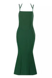 Vestido de fiesta largo con correas de espagueti de sirena verde oscuro