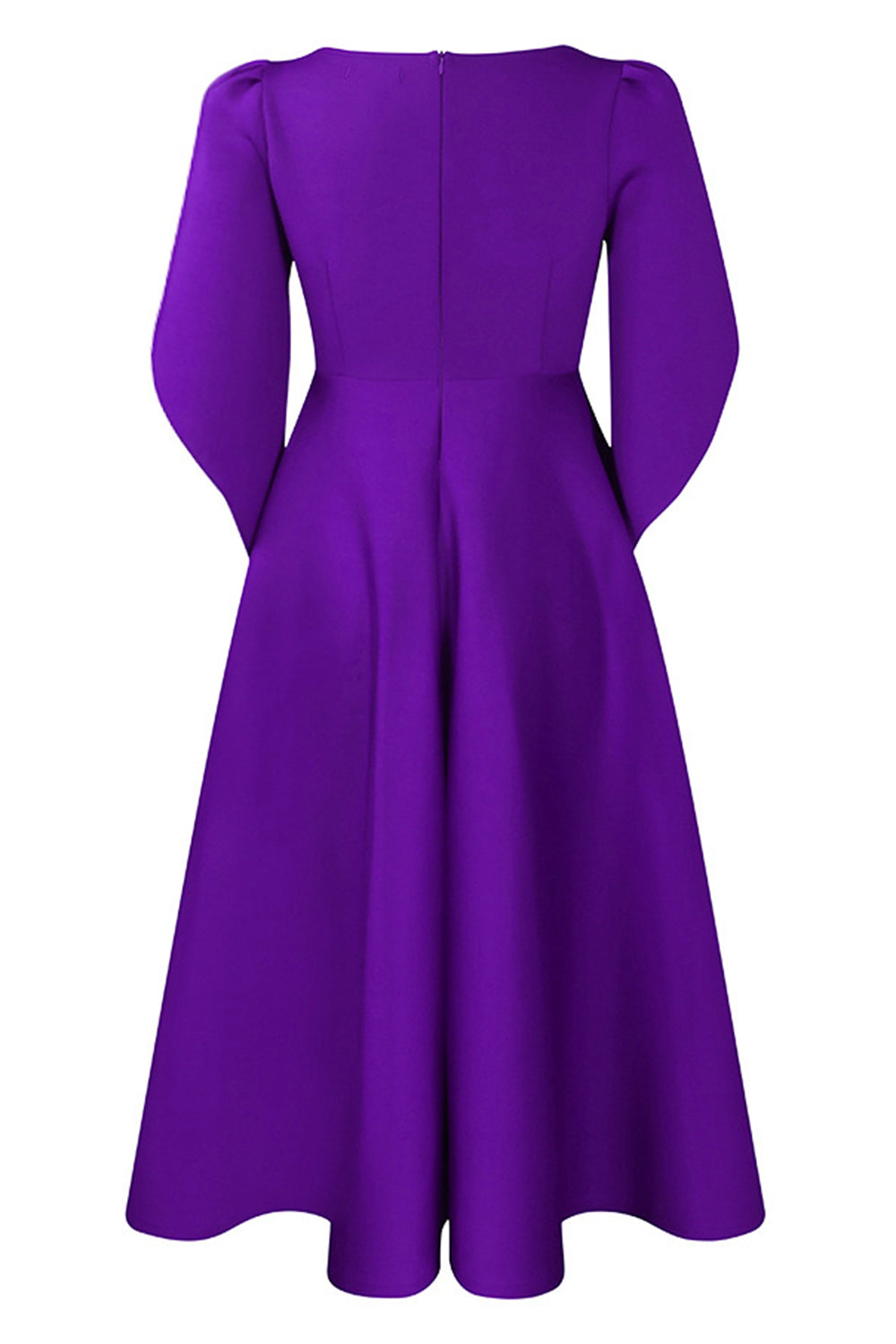 Moda Elegante Azul Real Una Línea Vestido Swing Sólido con Medias Mangas