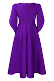 Moda Elegante Azul Real Una Línea Vestido Swing Sólido con Medias Mangas
