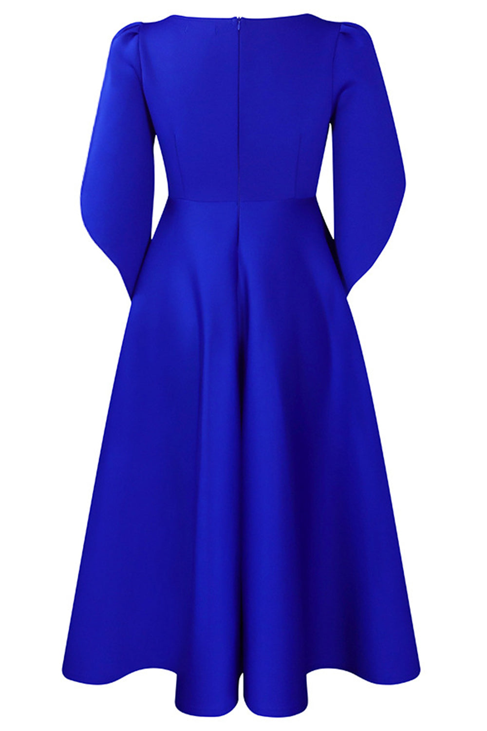 Moda Elegante Azul Real Una Línea Vestido Swing Sólido con Medias Mangas