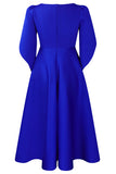 Moda Elegante Azul Real Una Línea Vestido Swing Sólido con Medias Mangas