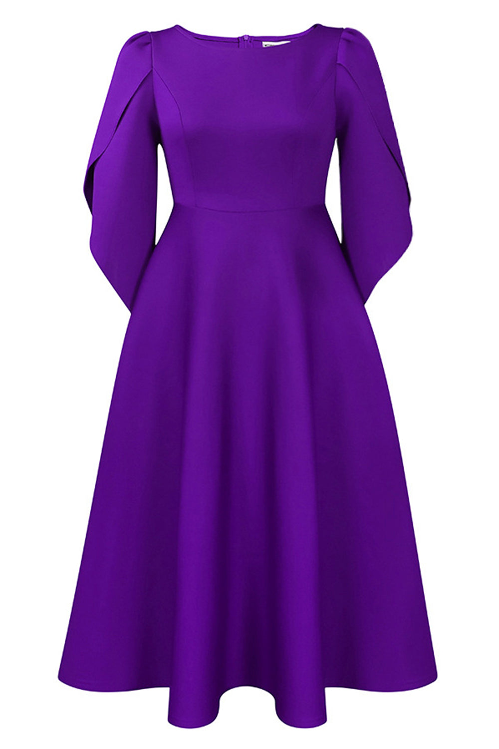 Moda Elegante Azul Real Una Línea Vestido Swing Sólido con Medias Mangas