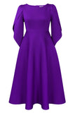 Moda Elegante Azul Real Una Línea Vestido Swing Sólido con Medias Mangas