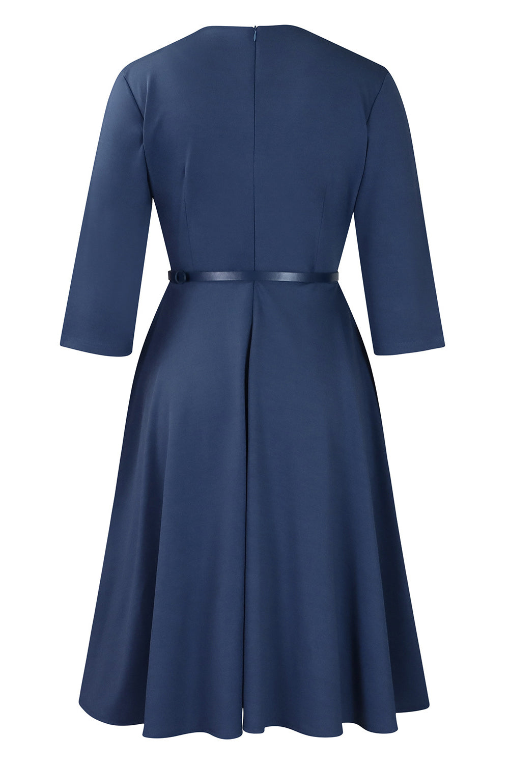 Vestido de cóctel de manga larga con solapa A Line azul gris