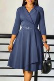 Vestido de cóctel de manga larga con solapa A Line azul gris