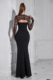 Elegante vestido de fiesta de sirena con mangas de tul negro