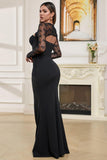 Elegante vestido de fiesta de sirena con mangas de tul negro