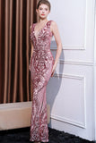 Vestido de fiesta largo con cuello en V floral rosa brillante