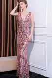 Vestido de fiesta largo con cuello en V floral rosa brillante
