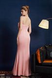 Vestido de fiesta largo sin tirantes de sirena rosa con lazo