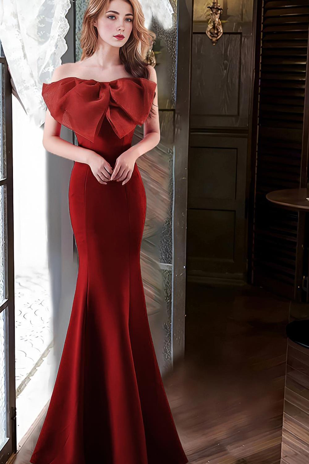Vestido de fiesta largo sin tirantes de sirena rosa con lazo