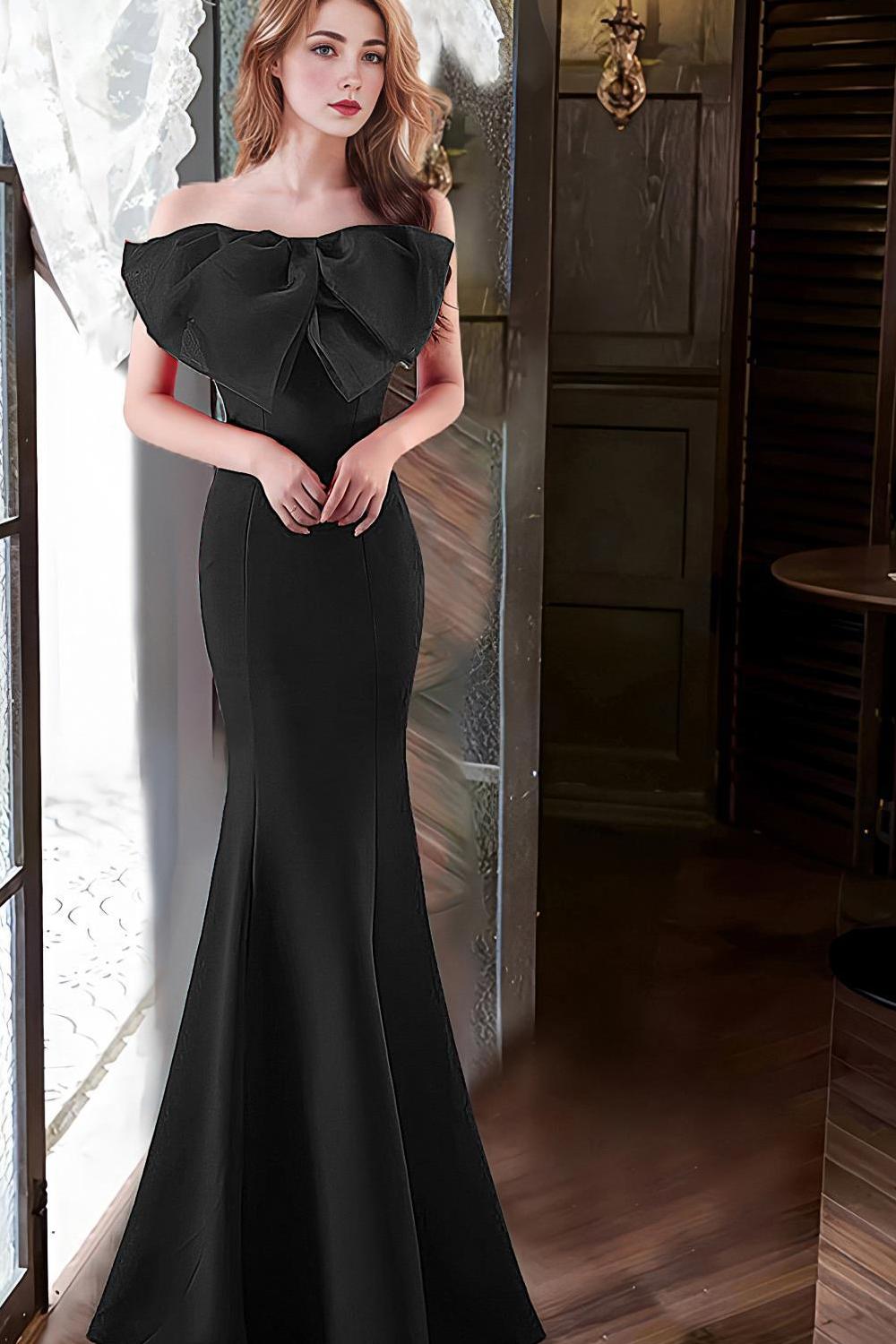 Vestido de fiesta largo sin tirantes de sirena rosa con lazo