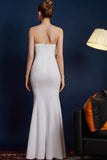 Vestido de fiesta largo sin tirantes de sirena rosa con lazo