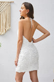 Vestido corto halter blanco ajustado de regreso a casa con encaje