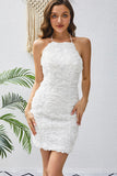 Vestido corto halter blanco ajustado de regreso a casa con encaje