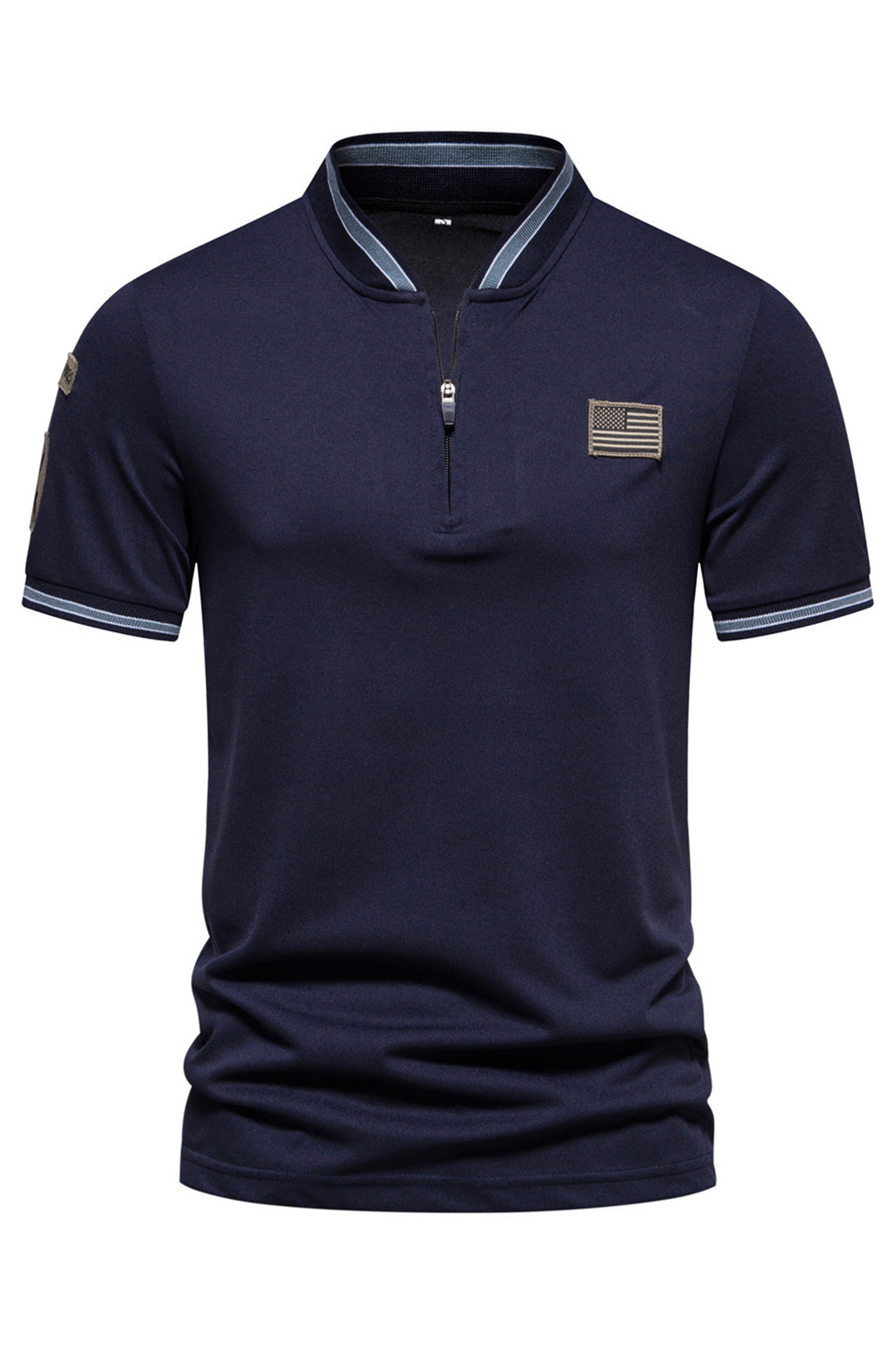 Polo de hombre azul marino de manga corta con cremallera y algodón