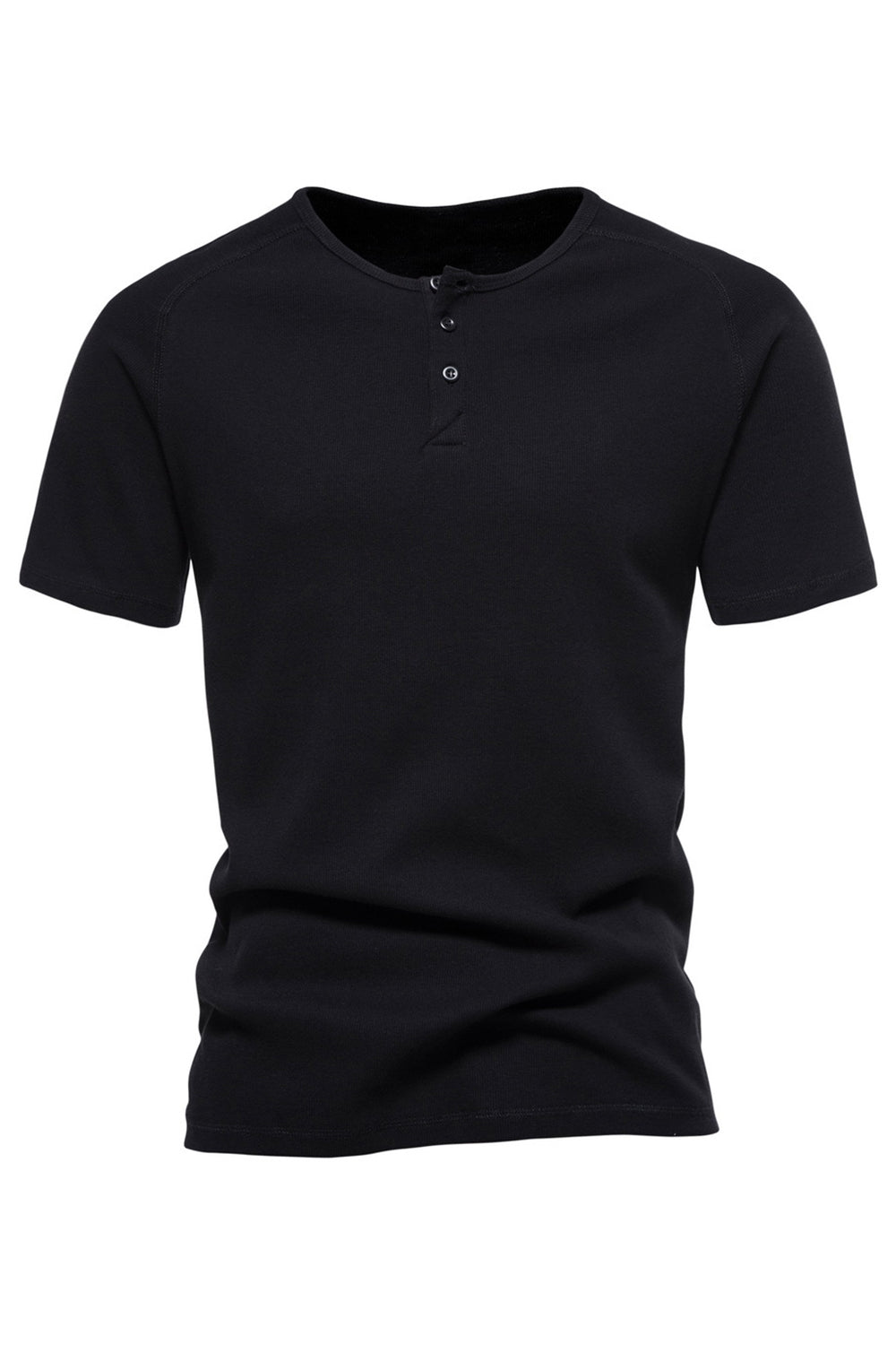 Polo corto para hombre con cuello redondo y cuello redondo negro