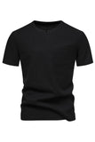 Camisa de punto blanco de algodón y cuello redondo de manga corta para hombre