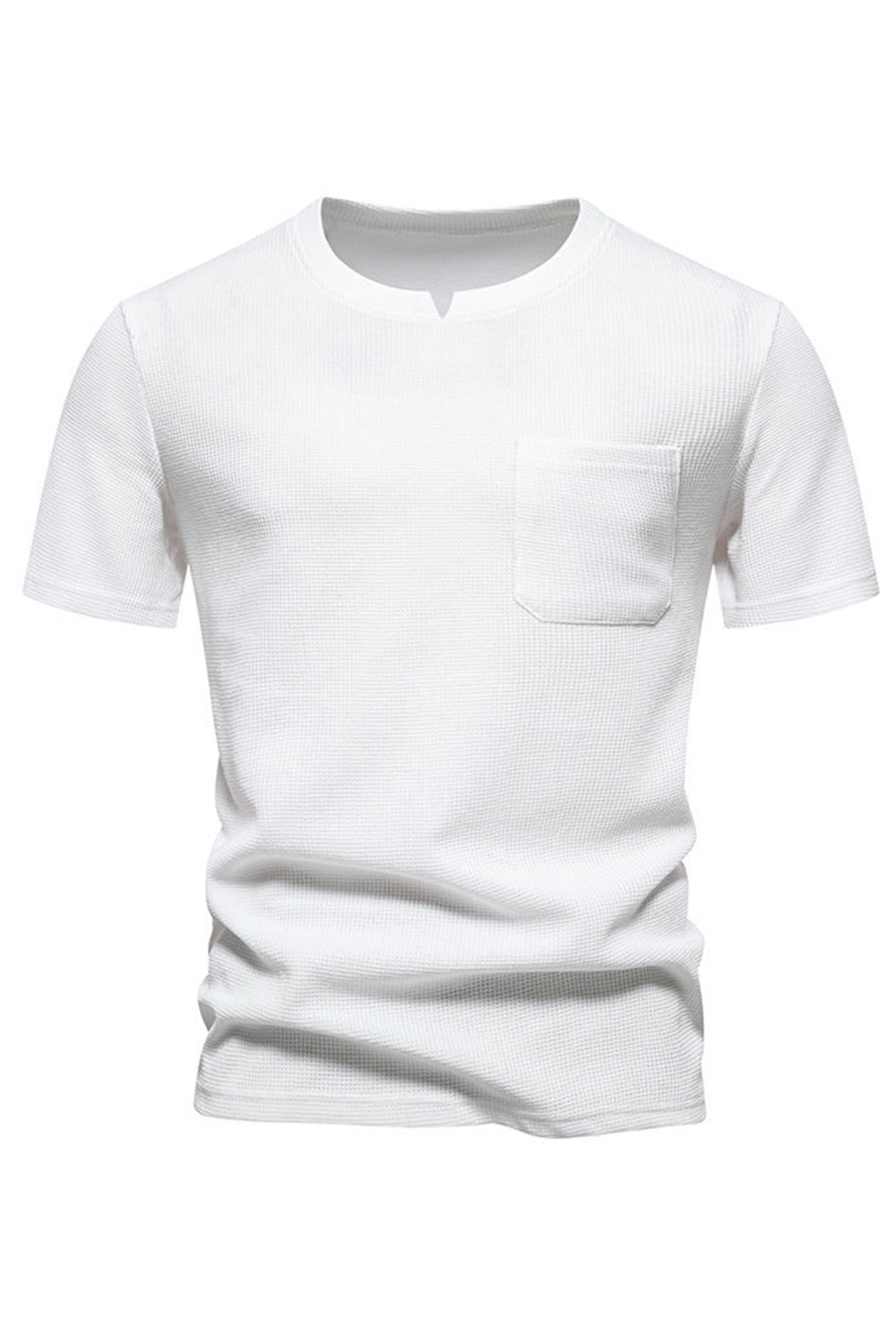 Camisa de punto blanco de algodón y cuello redondo de manga corta para hombre