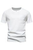 Camisa de punto blanco de algodón y cuello redondo de manga corta para hombre