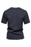 Camisa negra de manga corta y cuello redondo de algodón para hombre
