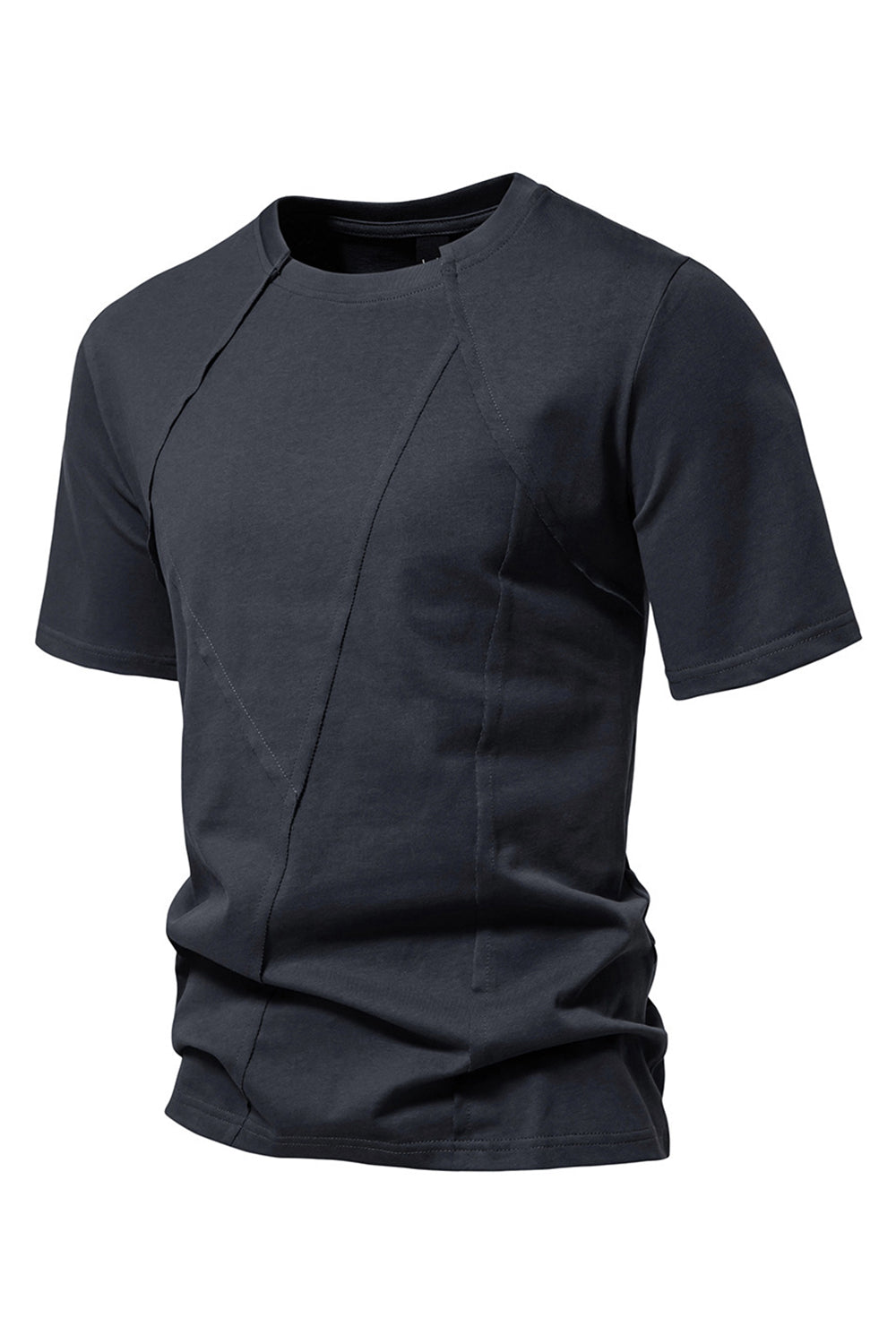 Camisa negra de manga corta y cuello redondo de algodón para hombre