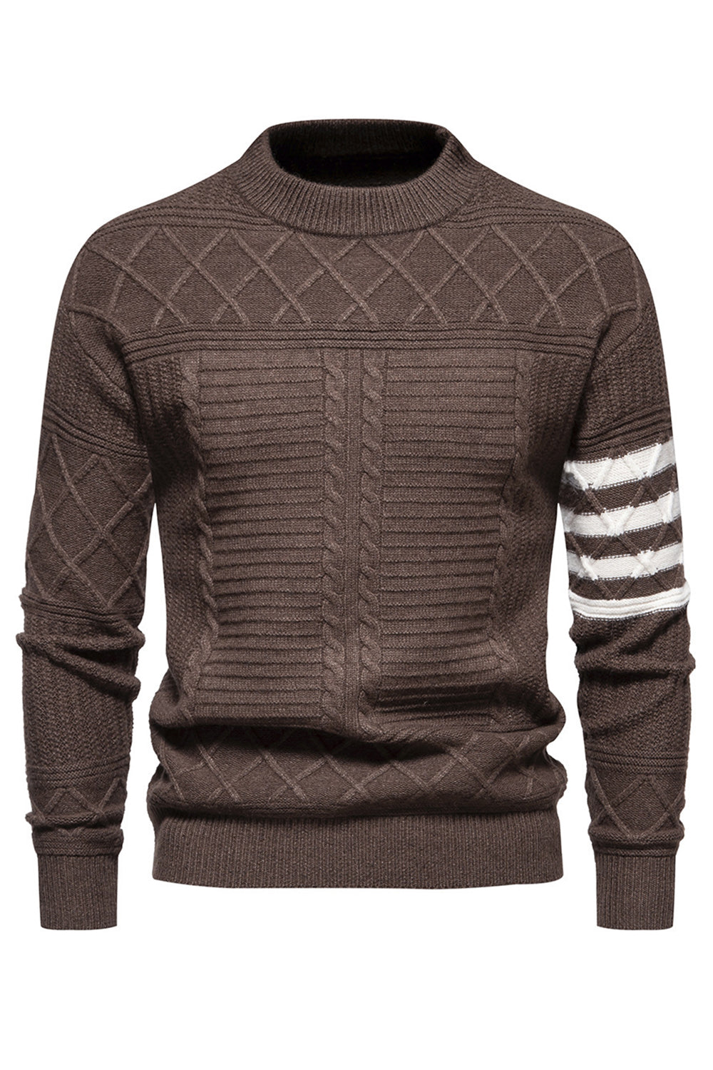 Suéter blanco de cuello redondo y jersey trenzado para hombre
