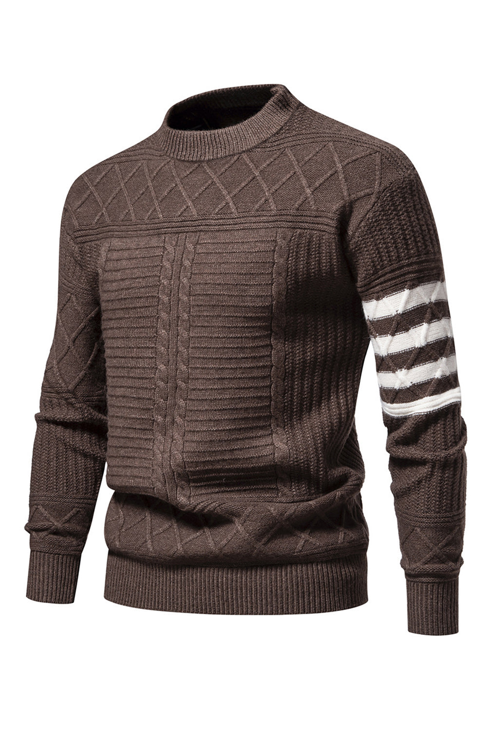 Suéter blanco de cuello redondo y jersey trenzado para hombre