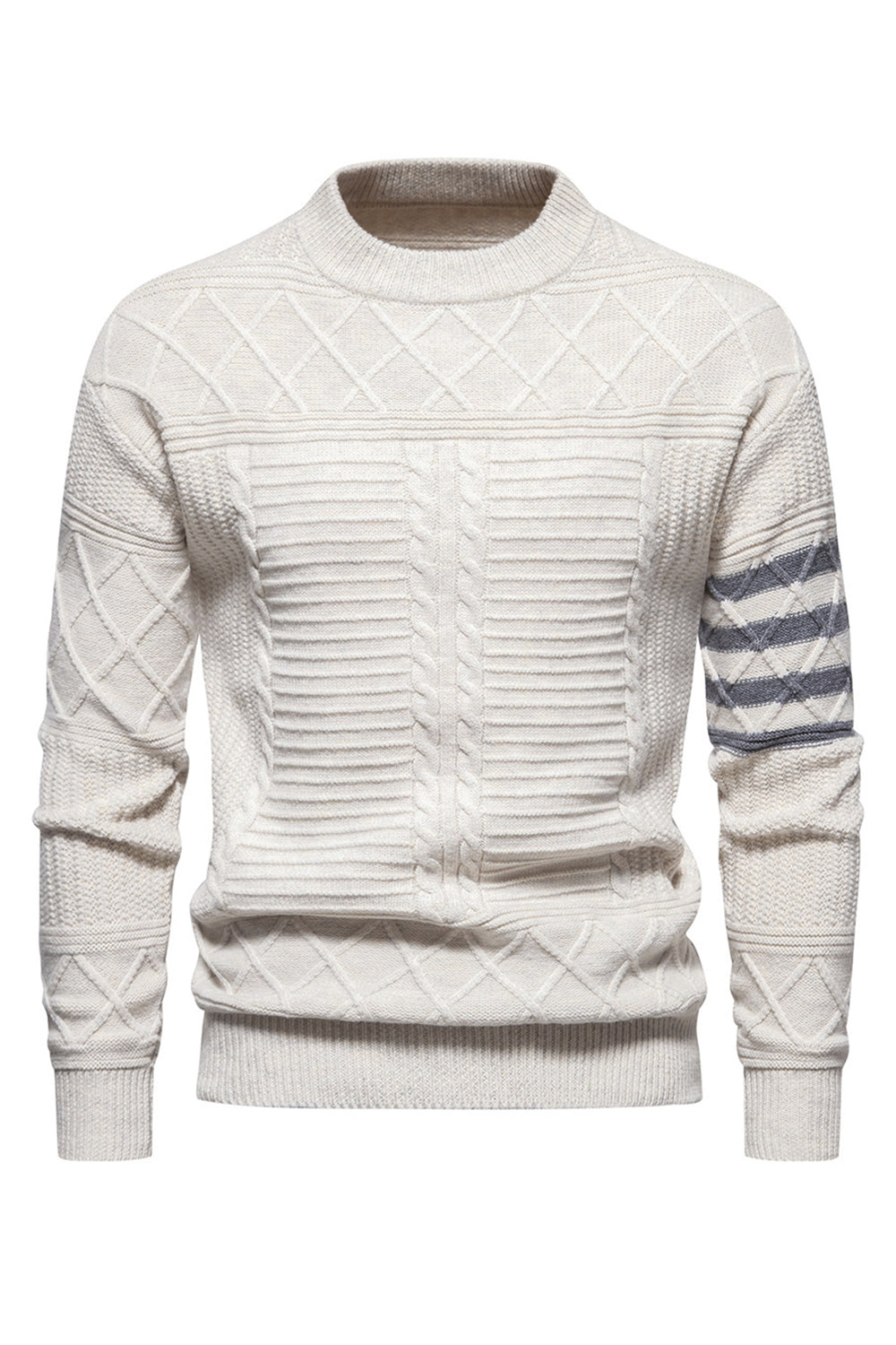 Suéter blanco de cuello redondo y jersey trenzado para hombre