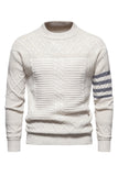 Suéter blanco de cuello redondo y jersey trenzado para hombre