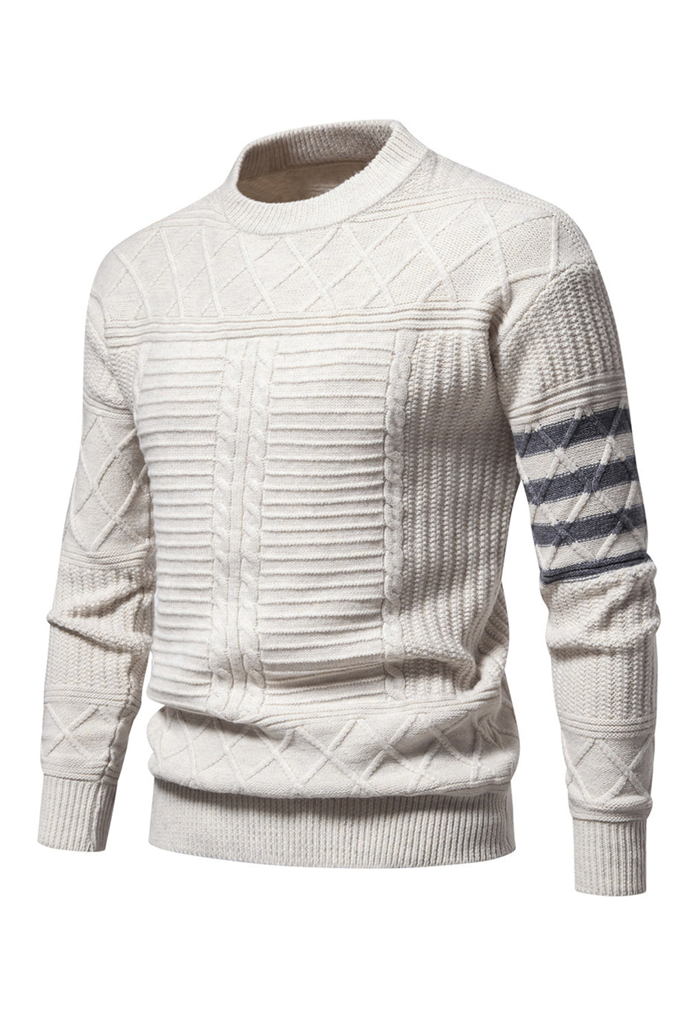 Suéter blanco de cuello redondo y jersey trenzado para hombre