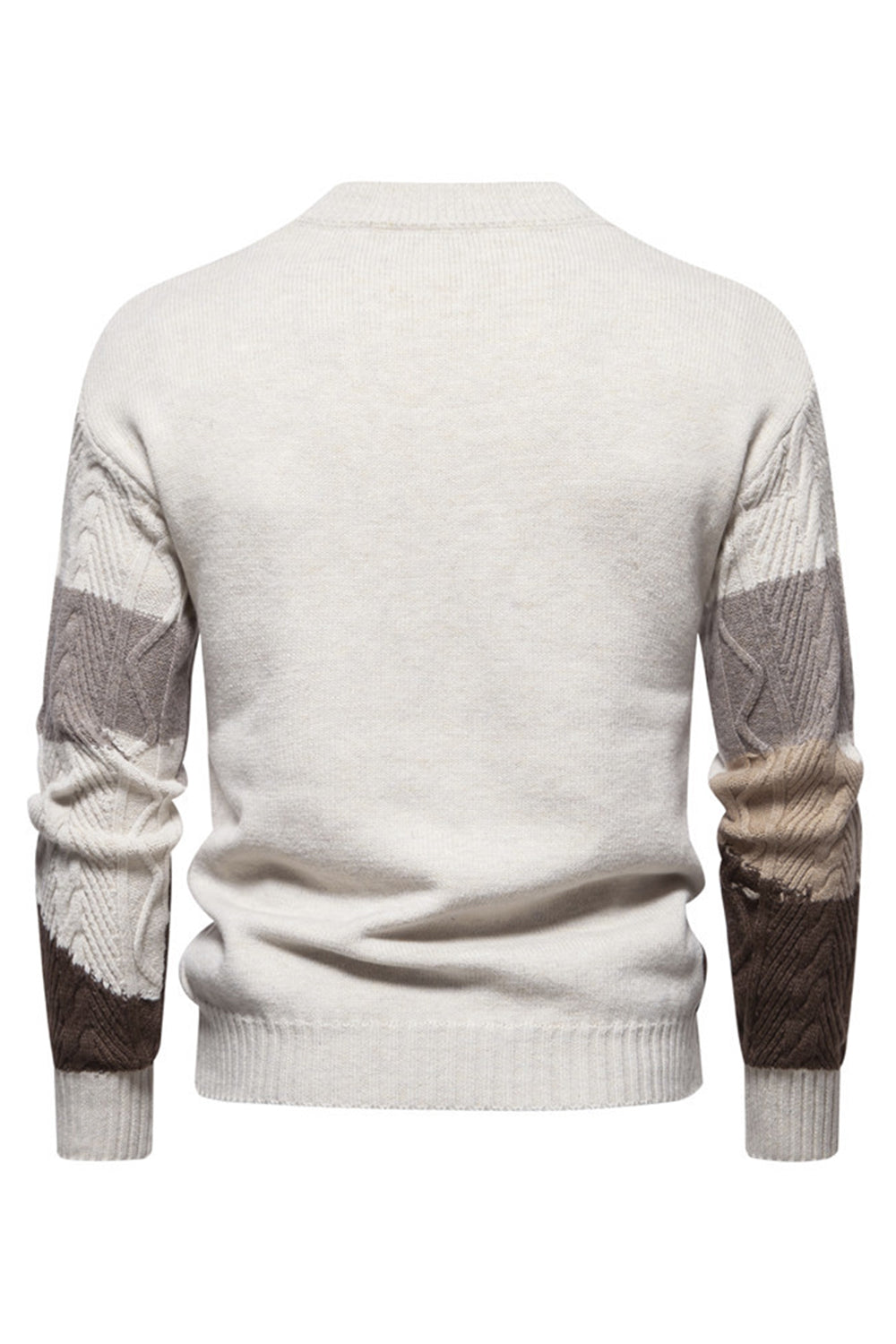 Suéter de jersey trenzado blanco con cuello redondo y bloques de color para hombre