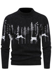 Suéter negro slim fit con estampado de ciervos navideños con cuello redondo para hombre