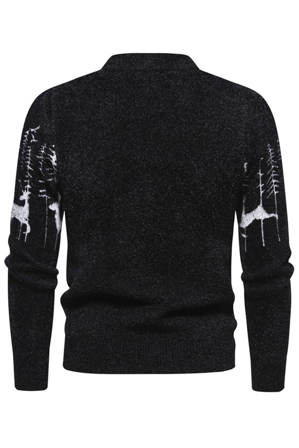 Suéter negro slim fit con estampado de ciervos navideños con cuello redondo para hombre