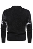 Suéter negro slim fit con estampado de ciervos navideños con cuello redondo para hombre
